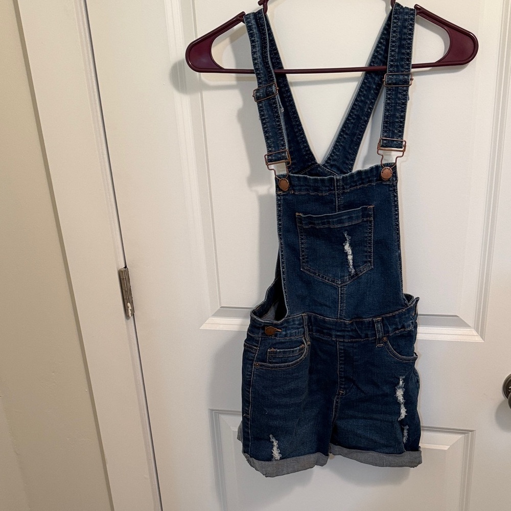 Denim Overalls with Distressed Details